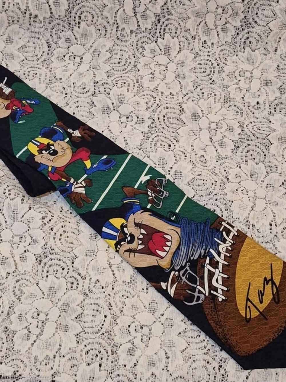 Looney Tunes Taz Football Novelty Tie - Green/Black